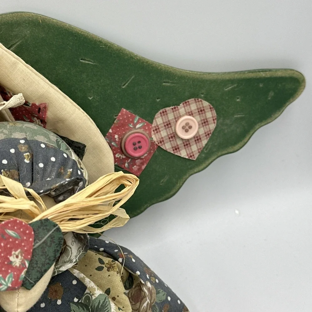 Primitive Angel BUNNY RABBIT Cloth Doll Wooden Wings Country‎ Cottage Wall Hang